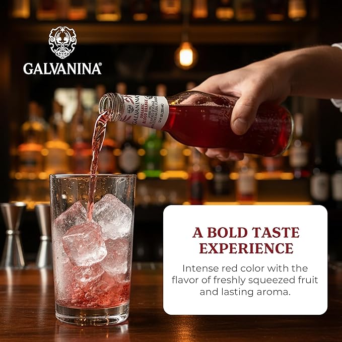 Galvanina Blood Orange – Premium Organic Italian Sparkling Soda 12 fl oz (6 Glass Bottles) | Vibrant Sicilian Blood Orange Soda Naturally Citrusy.