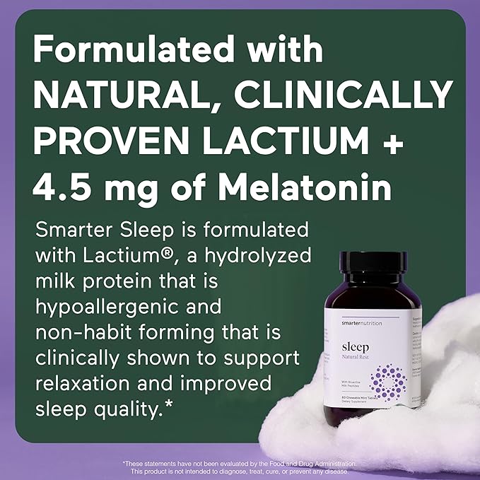 Smarter Nutrition Smarter Sleep Melatonin Dissolvable Tablets 4.5mg + Natural Clinically Proven Lactium® - Sleep &amp Stress Support - Mint Flavor Melatonin Tablets - Non-GMO-360 Count[180-Day Supply