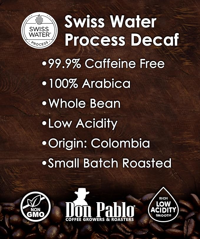 Don Pablo Colombian Decaf - Limited Edition Dark Roast Gourmet Coffee Swiss Water Process Decaf 100% Arabica Whole Bean Non-GMO Low Acidity 2 Pound (2 lb) Bag