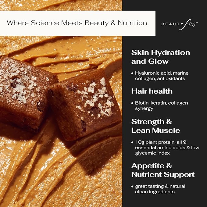 Beauty f(x) Protein Beauty Bites - Collagen Bars – Salted Peanut Butter &amp Chocolate Chip Collagen Protein Bars for Women – 10g Protein 120 Calories No Added Sugar – Supports Skin Hair and Nail