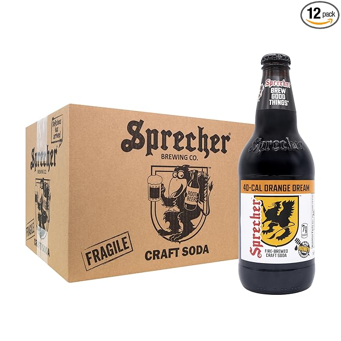 Sprecher Low-Calorie Orange Dream Soda in 16 fl oz Glass Bottles (12 Pack) Fire-Brewed Craft Soda Made with Real Honey Handcrafted Low-Cal Orange Cream Soft Drink