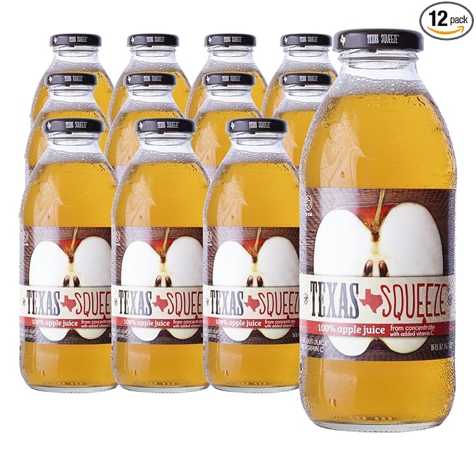 Texas Squeeze Apple Juice NON GMO Verified Bottled in Texas Apple Juice from Concentrate No Sugar Added No Preservatives 16 fl oz Pack of 12
