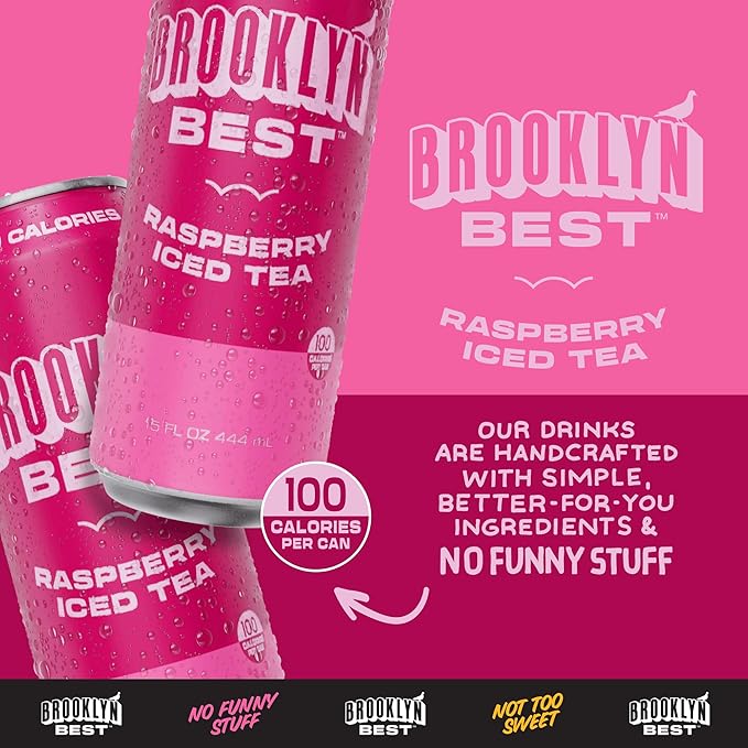 Brooklyn Best Raspberry Iced Tea Not too Sweet Better for You Drink - 15 Fl Oz (Pack of 12)