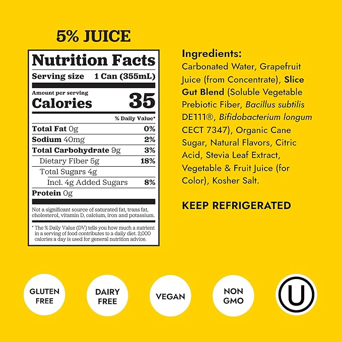 Slice Healthy Soda Grapefruit Spritz Prebiotic &amp Probiotic Soda Pop 5g Fiber 35 calories 12 fl oz 12 Pack