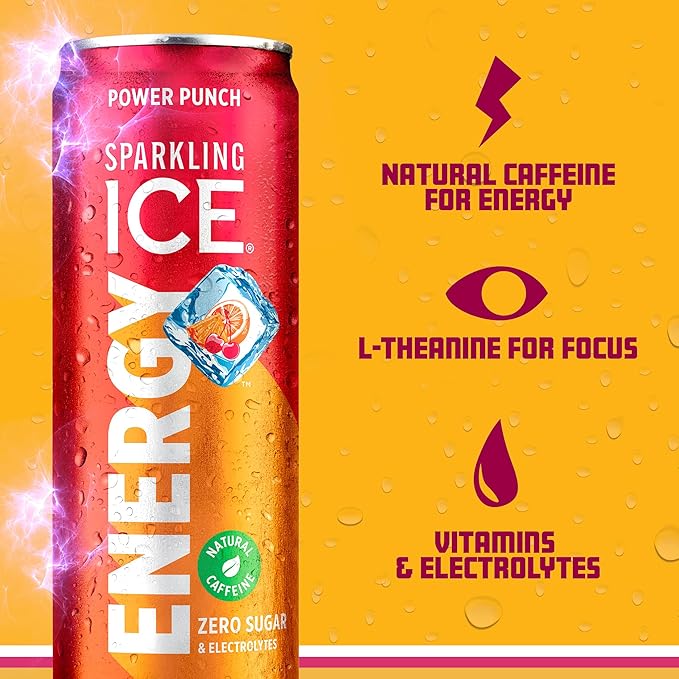 Sparkling Ice Energy Power Punch 12Pk. Energy Drinks with Vitamins + Antioxidants Zero Sugar. 12 fl oz cans.