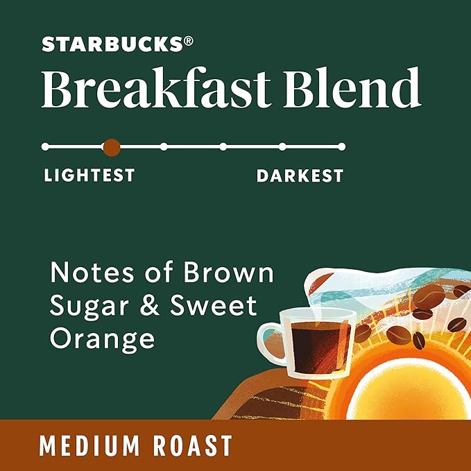 Starbucks K-Cup Coffee Pods Medium Roast Hot or Iced Coffee Breakfast Blend 96 Keurig Pods