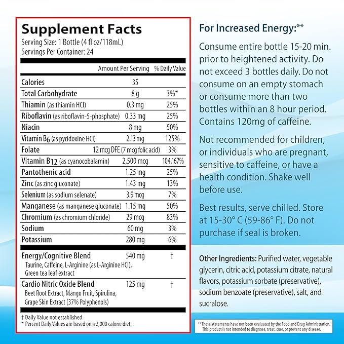 Zipfizz Sport Energy Shot Fruit Punch 4oz Hydration B12 Nitric Oxide Blend (24 Count)