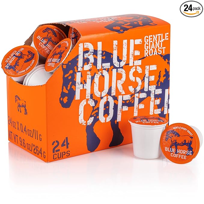 Blue Horse 'Gentle Giant' Original Coffee Pods Medium Roast 24ct Single Serve Compatible with K Cups 2.0 Farm Fresh Premium 100% Arabica Beans Smooth Bold &amp Aromatic Flavor
