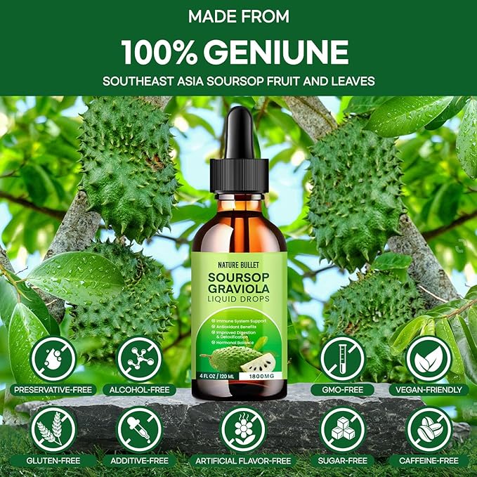 Soursop Bitters Liquid Organic Extract: Soursop Graviola Liquid Drop for Cell Support &amp Regeneration Immune System and Gut Health 120 ML
