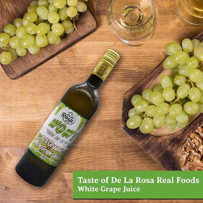 De La Rosa Organic White Grape Juice Kosher Non-GMO &amp Gluten Free Austrian White Grape Juice No Preservatives or Sulfites No Water Added 25.4 Oz Glass Bottle (Pack of 2)