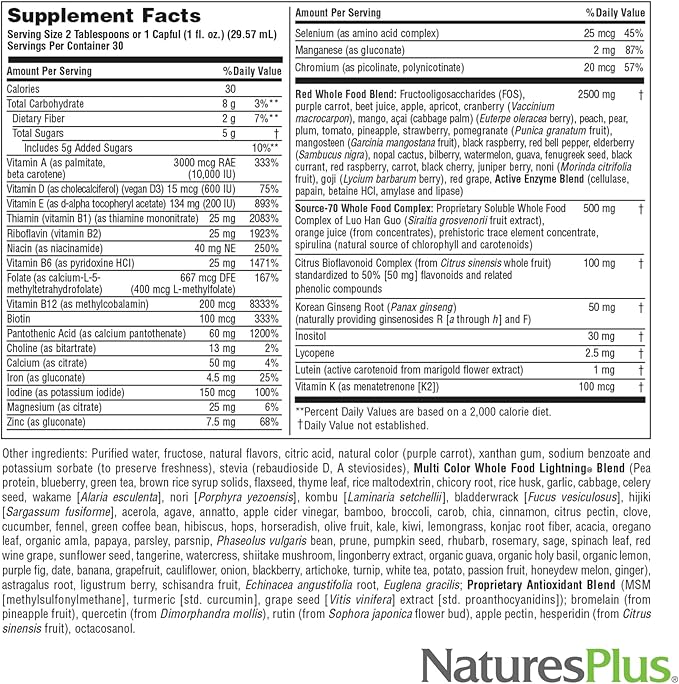 NaturesPlus Source of Life RED Multivitamin Liquid - 30 oz - Energy &amp Immune Support - with Exotic Red Fruits Lycopene &amp Lutein - Vegetarian &amp Gluten Free - 30 Servings