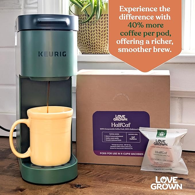 Love Grown Plastic-Free Coffee Pods 100% Arabica Single-Serve Cups Compostable Non-GMO - Compatible with Keurig Coffee Pods Machines and K-Cup Brewers Dark Roast Flavor Box of 15