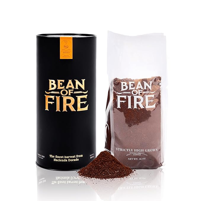 Bean of Fire El Salvador Red Bourbon Honey Ground Coffee – Medium Roast Single Origin Specialty Smooth &amp Fruity Cup (16 oz)