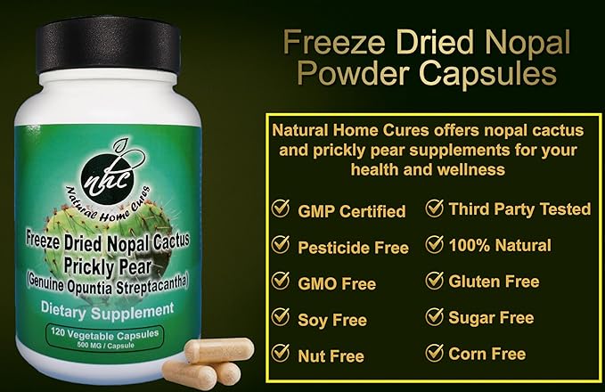 Nopal Cactus Capsules - Freeze Dried Prickly Pear Extract - Fiber Supplement for Metabolic Health Support - Rich in Betalains &amp Nitrates - Non-GMO - 120 Veggie Caps (1 Bottle)
