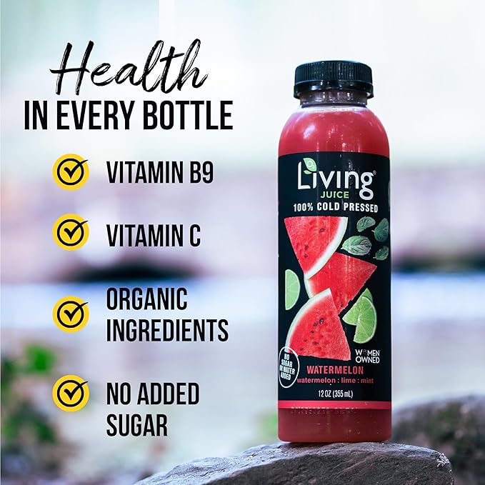 O2 Living Organic Cold-Pressed Juice Drink - 12oz 12 Pack (6 Watermelon + 6 Variety) - No Added Sugars or Water Naturally Sweetened from Fruits Packed with Nutrients &amp Vitamins Refreshing Non