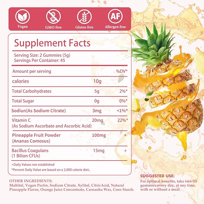 Pineapple Gummies for Women pH - Feminine Balance Gummies for Flora and Vaginal Health + Vitamin C for Immune Support Probiotics Women's pH Balance Gummy Nutrition Vegan Friendly 90 Counts