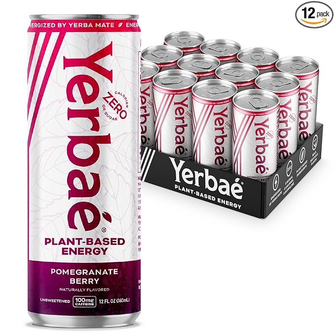 Yerbaé Energy Seltzer - Pomegranate Berry No Sugar/Calories/Carbs. Energized by Yerba Mate Naturally Caffeinated Plant-Based Healthy Alternative to Coffee Sugary Sodas Pack of 12 12oz cans