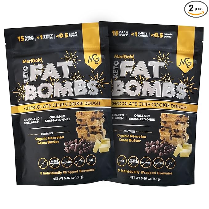 MariGold Keto Fat Bombs - Chocolate Chip Cookie Dough - Low Carb Collagen Rich Grass-fed Ghee Organic Cocoa Butter Gluten-Free Non-GMO (2 bags 5 Servings each) No Weird Aftertaste
