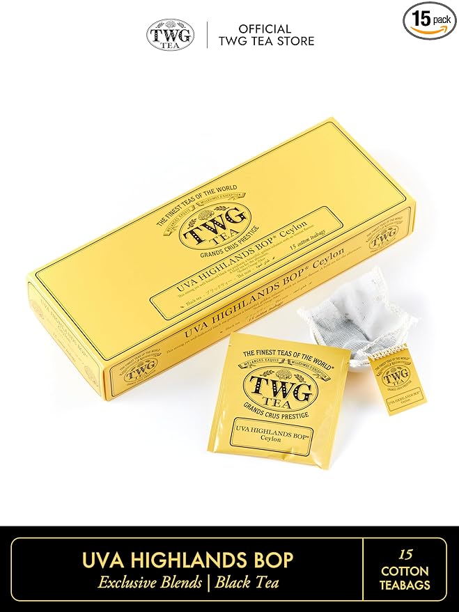 TWG Tea | UVA Highlands BOP | Black Tea | Golden Infusion | 15 Hand Sewn Cotton Tea Bags | Gift Set