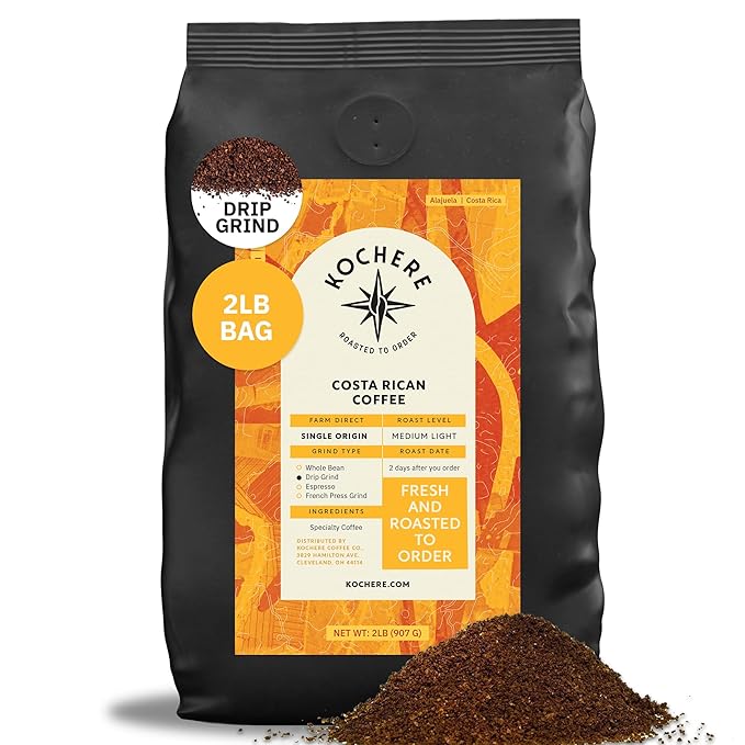 Costa Rican Ground Coffee Medium Roast - 2LB Single Origin Arabica Coffee Beans from Alajuela Specialty Grade Fair Trade &amp Non-GMO Sweet and Fruity Notes - Freshly Roasted To Order By Kochere