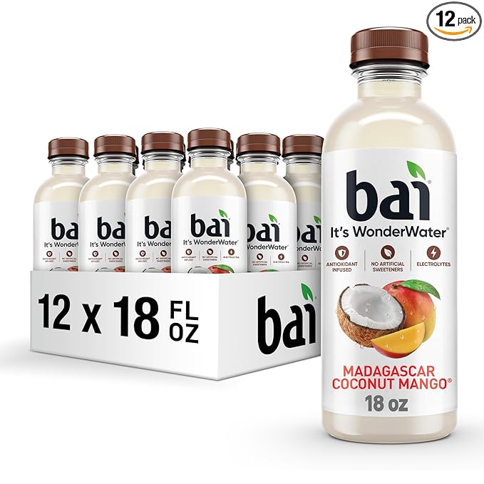Bai Antioxidant Infused Water Beverage Madagascar Coconut Mango with Vitamin C and No Artificial Sweeteners 18 Fluid Ounce Bottle 12 Pack