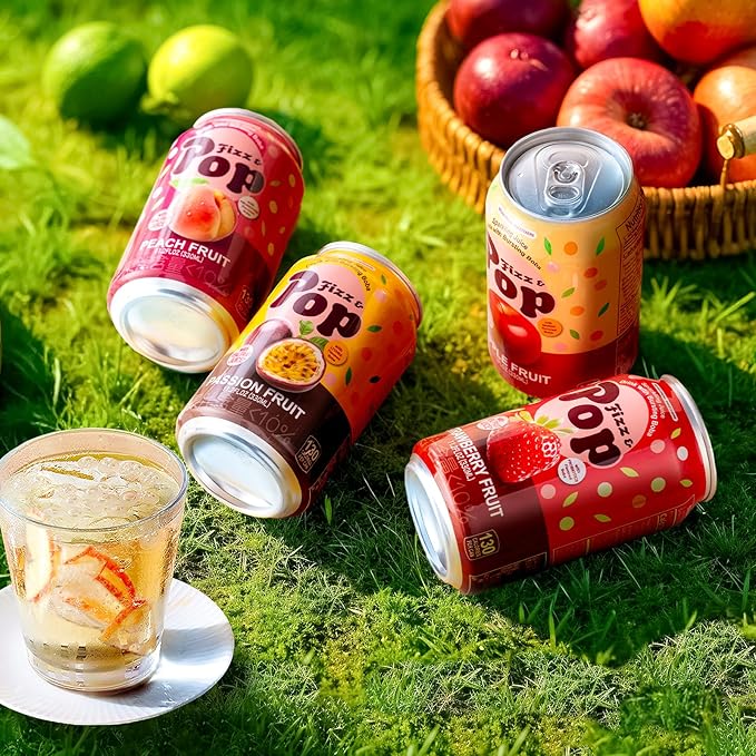 NÜLIFE Fizz &amp Pop Sparkling Popping Boba Drink Peach Carbonated Drink with Yogurt Style Bursting Pearls Sparkling Juice in Can Caffeine-Free Authentic Taiwan Sparkling Boba Fruit Juice 11.2 F