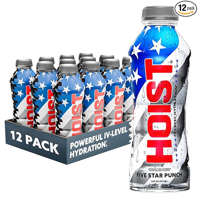 HOIST Premium Military Hydration Electrolyte Drink Powerful IV-Level Hydration Clinically Proven Dye Free Performance Drink Five Star Punch 16 Fl Oz (Pack of 12)