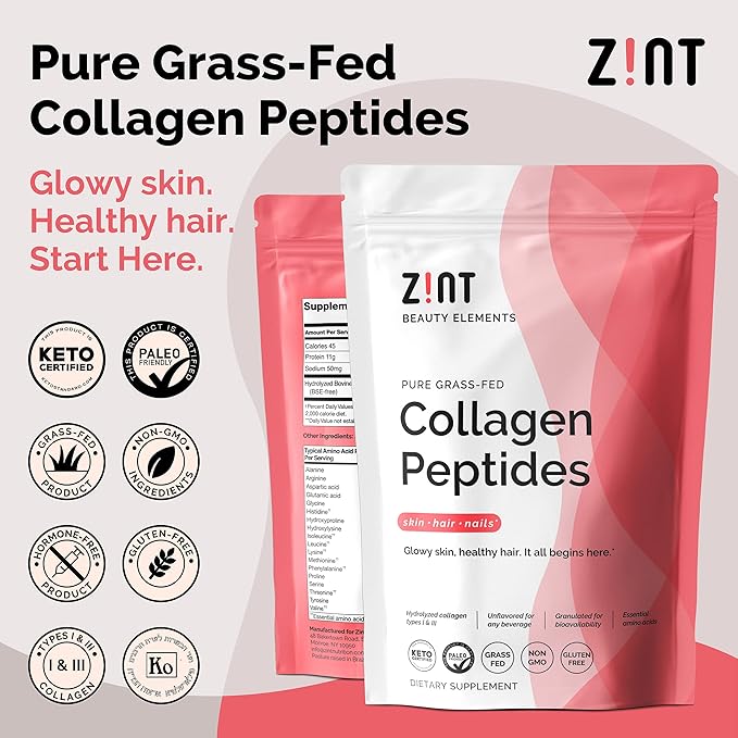 Zint Collagen Peptides Powder: Paleo &amp Keto Certified - Granulated Collagen Hydrolysate for Enhanced Absorption - Enzymatically Hydrolyzed Protein for Women &amp Men 10 oz
