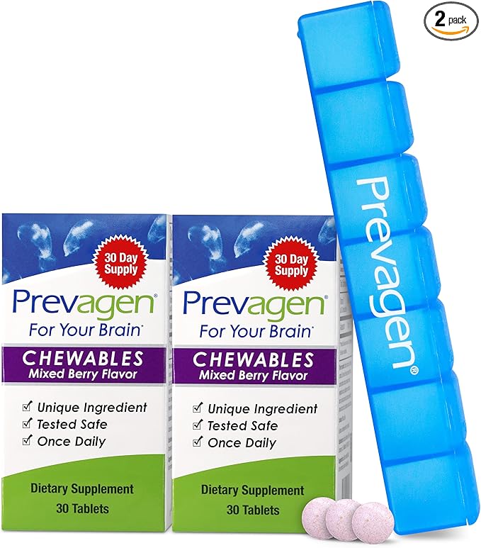 Prevagen Regular Strength Mixed Berry Chewables - 60 Tablets (2 Month Supply) | Formulated for Your Brain | 10mg of Apoaequorin Plus Vitamin D3 with 7-Day Pill Minder