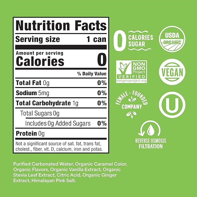 Nixie Organic Zero Sugar Soda Ginger Ale &amp Cream Soda 0 Sugar 0 Calories Healthy Soda Pop Non-GMO 12oz Cans (24 Pack)
