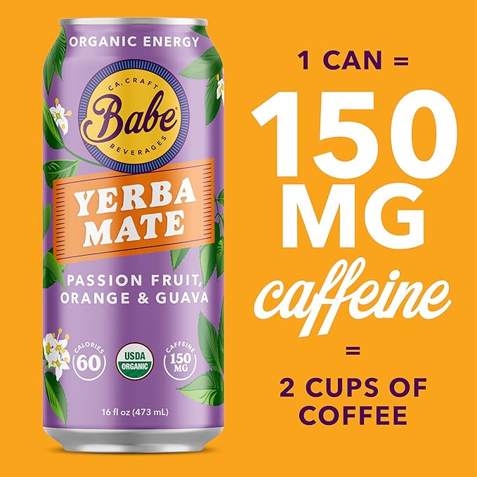 Babe Organic Yerba Mate Energy Drinks | 150mg Plant-Based Caffeine | Natural Yerba Mate Tea with No Crash No Jitters - Variety Pack (12 x 16oz Cans)