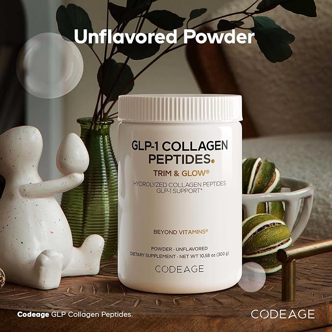 Codeage GLP-1 Collagen Powder Supplement - Nextida GC Collagen Peptides - GLP 1 Support - Hydrolyzed Grass-Fed Type I &amp III Unflavored - Non-GMO Gluten-Free Dairy-Free - 10.58 Oz
