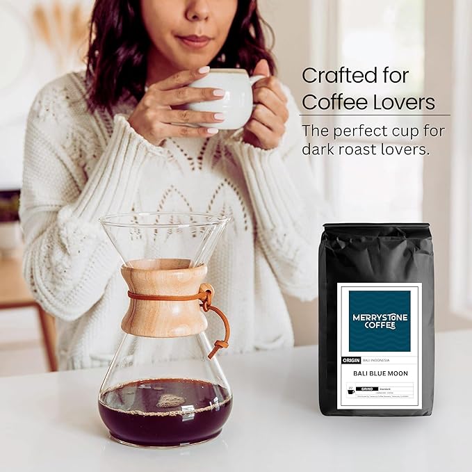 Merrystone Coffee Organic Bali Blue Moon Medium-Dark Roast Roasted to Order 1 lb Ground (Coarse)