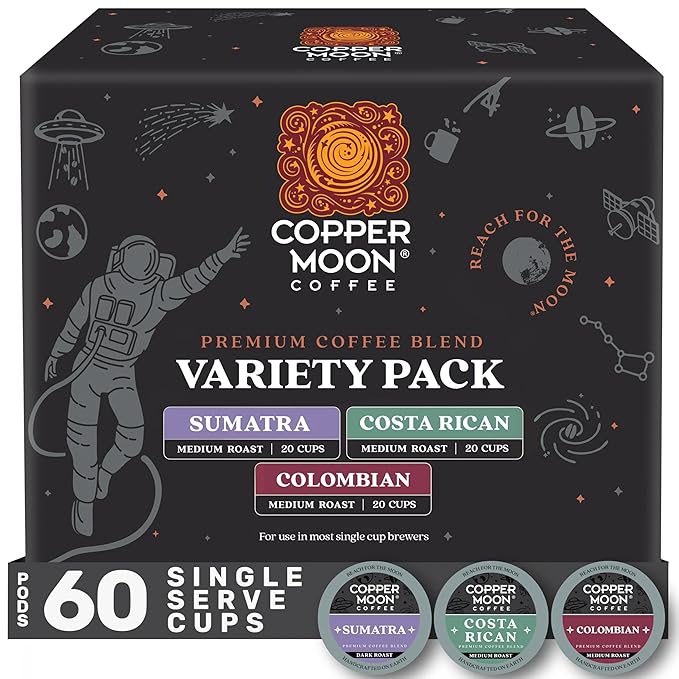 Copper Moon Single Serve Coffee Pods For Keurig K-Cup Brewers Variety Pack (Colombian Costa Rican Sumatra) 60 Count