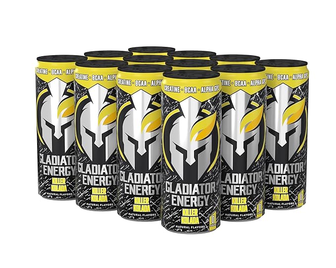 Gladiator Energy Drink Sugar-Free 12 Pack Killer Kolada 12oz Cans with Creatine BCAA and 250mg Caffeine