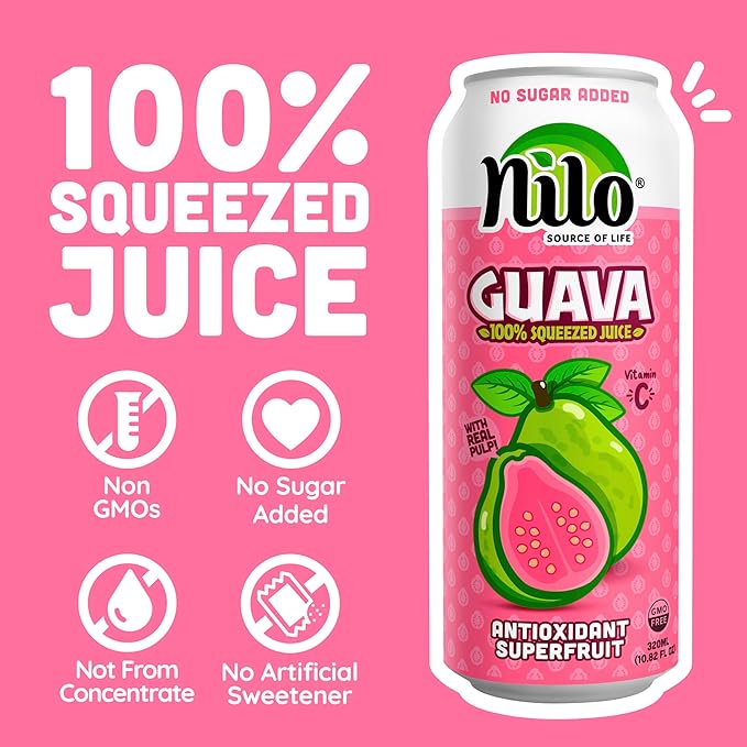 NILO Guava Juice | 100% Squeezed Guayaba Pink Guava | NO Sugar added | NOT From Concentrate | 10.8 oz (Pack of 12)