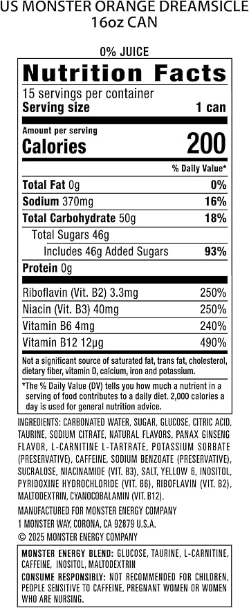 Monster Energy Orange Dreamsicle Energy Drink 16 Ounce (Pack of 15)