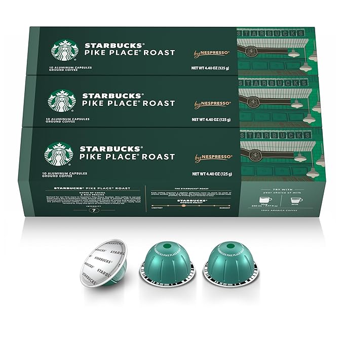 Starbucks by Nespresso Vertuo Pike Place Medium Roast Coffee 30-count Coffee Pods Brews 7.8 oz.