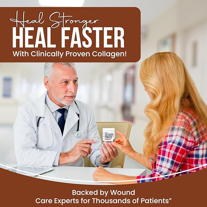 Wound Care Plus Collagen Peptides Powder Chocolate - Grass-Fed Hydrolyzed Collagen with 18g Protein - Supports Skin &amp Joint Health - Delicious Chocolate Flavor