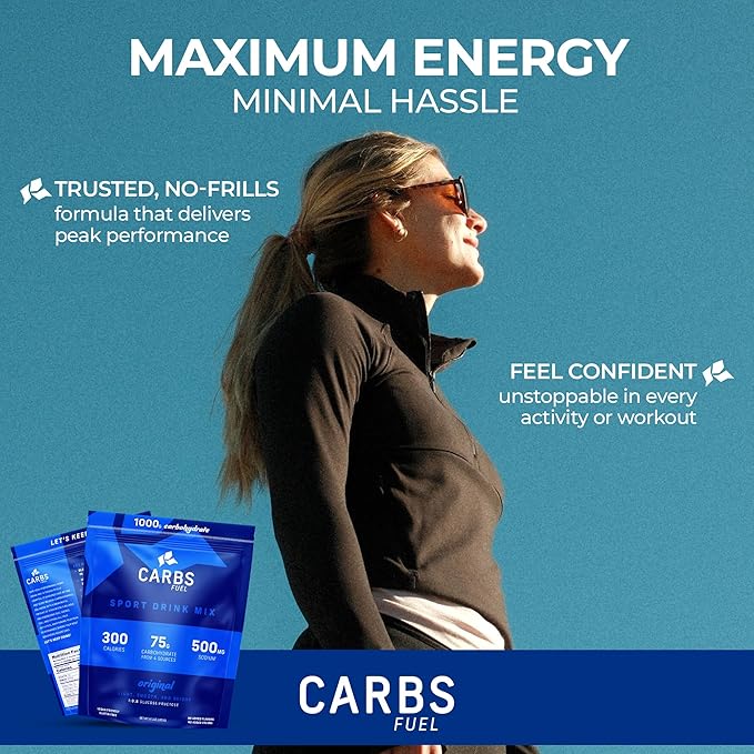Carbs Fuel Original 1000g Sport Drink Powder - 75g Carbs 300 Calories 500mg Sodium Per Serving | No Preservatives High Carb Hydration Powder Mix | Light &amp Refreshing Flavor