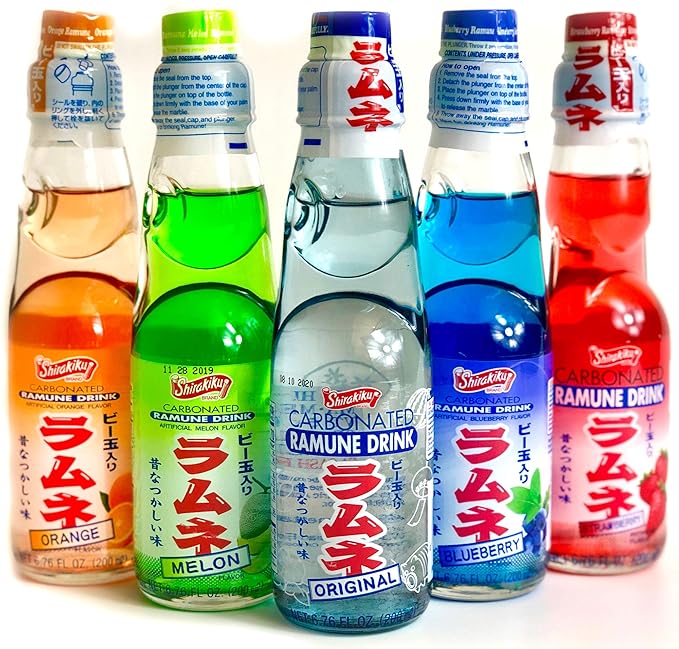 Ramune Japanese Soda Variety Pack of 4 - Shirakiku Multiple Flavors - Japanese Drink Gift Box (5 Count)