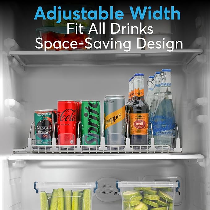 Dwella Drink Organizer for Fridge – 6-Tier Can Dispenser for Fridge Self-Pushing Drink Dispenser Fridge Adjustable Width Fridge Cans Organizer Durable Soda Drink Organizers for Refrigerator
