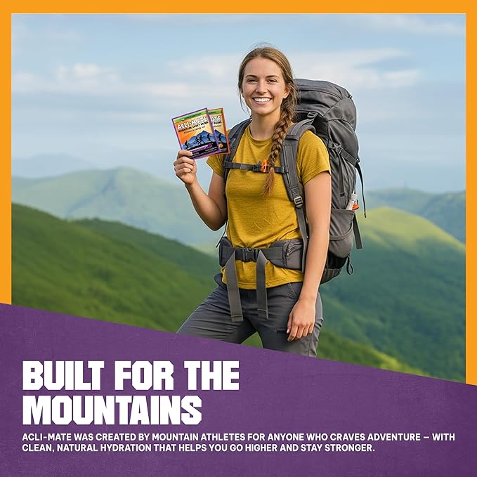 Acli-Mate Mountain Sport Drink Mix - Energy Powder Supplement - High Altitude Acclimatization Hydration - Recovery Drink for Running Cycling Hiking Workout Skiing &amp More (Grape + Orange 60 CT
