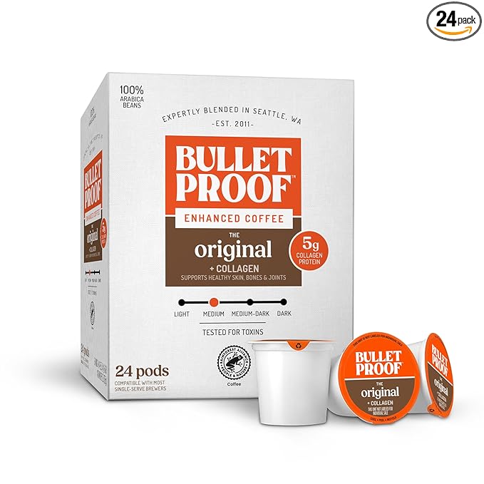Bulletproof Coffee + Collagen Single-Serve Coffee Pods 24 Count Clean Coffee Tested for Toxins
