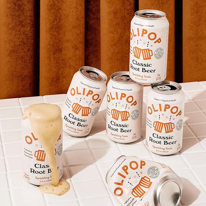 OLIPOP Prebiotic Soda Pop Classic Root Beer A New Kind of Soda Packed with Prebiotics Fiber and Botanicals Gluten Free GMO Free 12oz (12-Cans)