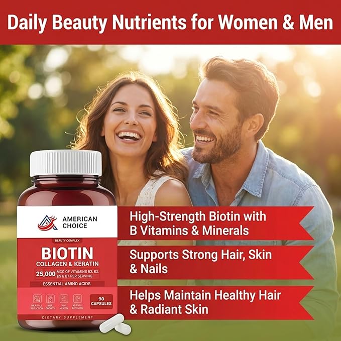 Biotin Collagen Keratin Hair Vitamins Women and Men Biotin for Hair Growth Women Skin and Nails Supplement 25000 mcg with B Vitamins Amino Acids and Minerals Skin and Nail Health 90 Capsules