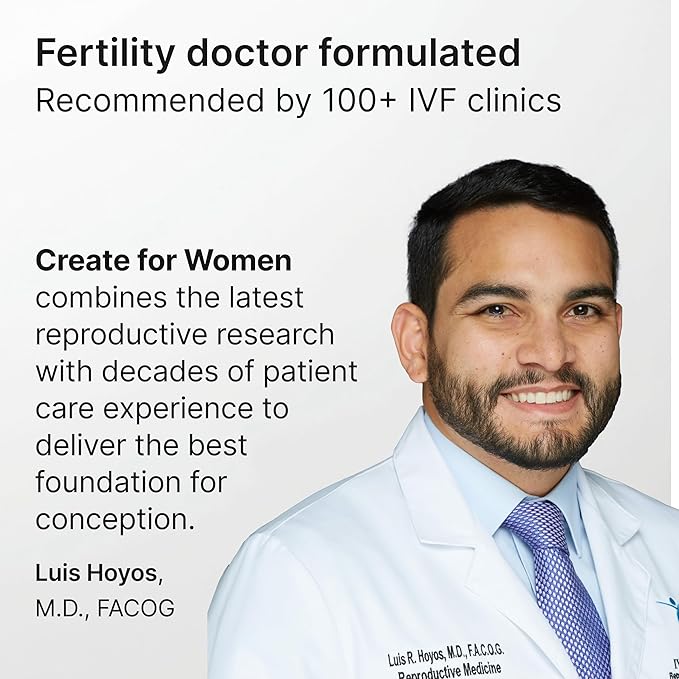 Create for Women | Doctor Formulated Fertility Gummy | 600mg CoQ10 + 27mg Iron + 1200mcg Folic Acid | Preconception &amp Egg Quality Support | Vegan &amp No Added Sugar (28 Day Supply)