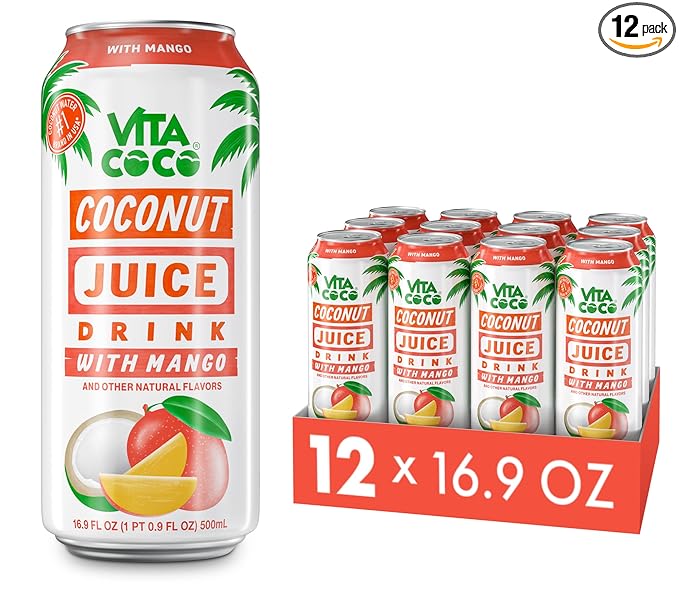 Vita Coco Coconut Juice Mango | Bold Tropical Taste | Natural Electrolytes | Sweet Refreshing Hydration | 16.9 oz can (Pack of 12)