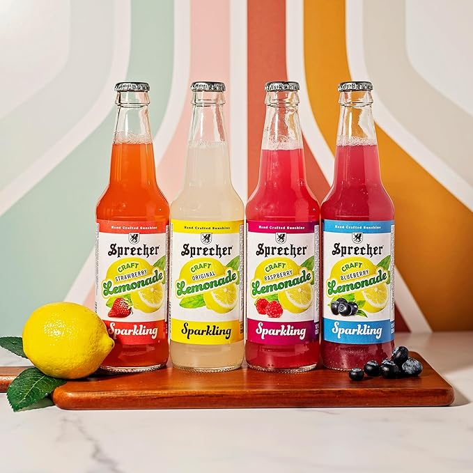 Sprecher Sparkling Raspberry Lemonade in 12 fl oz Glass Bottles (12 Pack) Handcrafted Craft Soda with Real Lemon and Strawberry Juice Naturally Flavored and Cane Sugar Sweetened