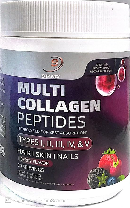 Multi Collagen Peptides Supplement Berry Flavor Types I II III IV V Hair Skin Nails Support 30 Servings